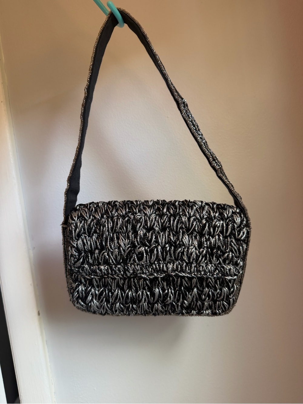 Maeve by Anthropologie Woven Metallic Black Shoulder Bag
